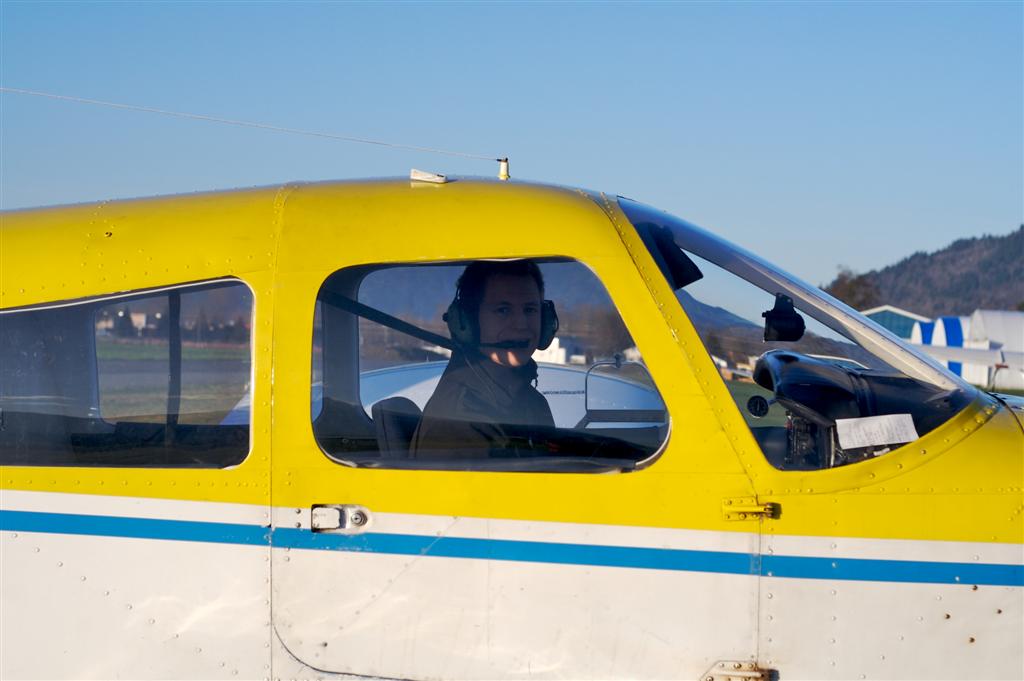 Ed Chapman in Cherokee GODP after completing his First Solo Flight at Chilliwack Airport on February 17, 2010.  Congratulations also to Ed's Flight Instructor, Phil Craig.  Langley Flying School.